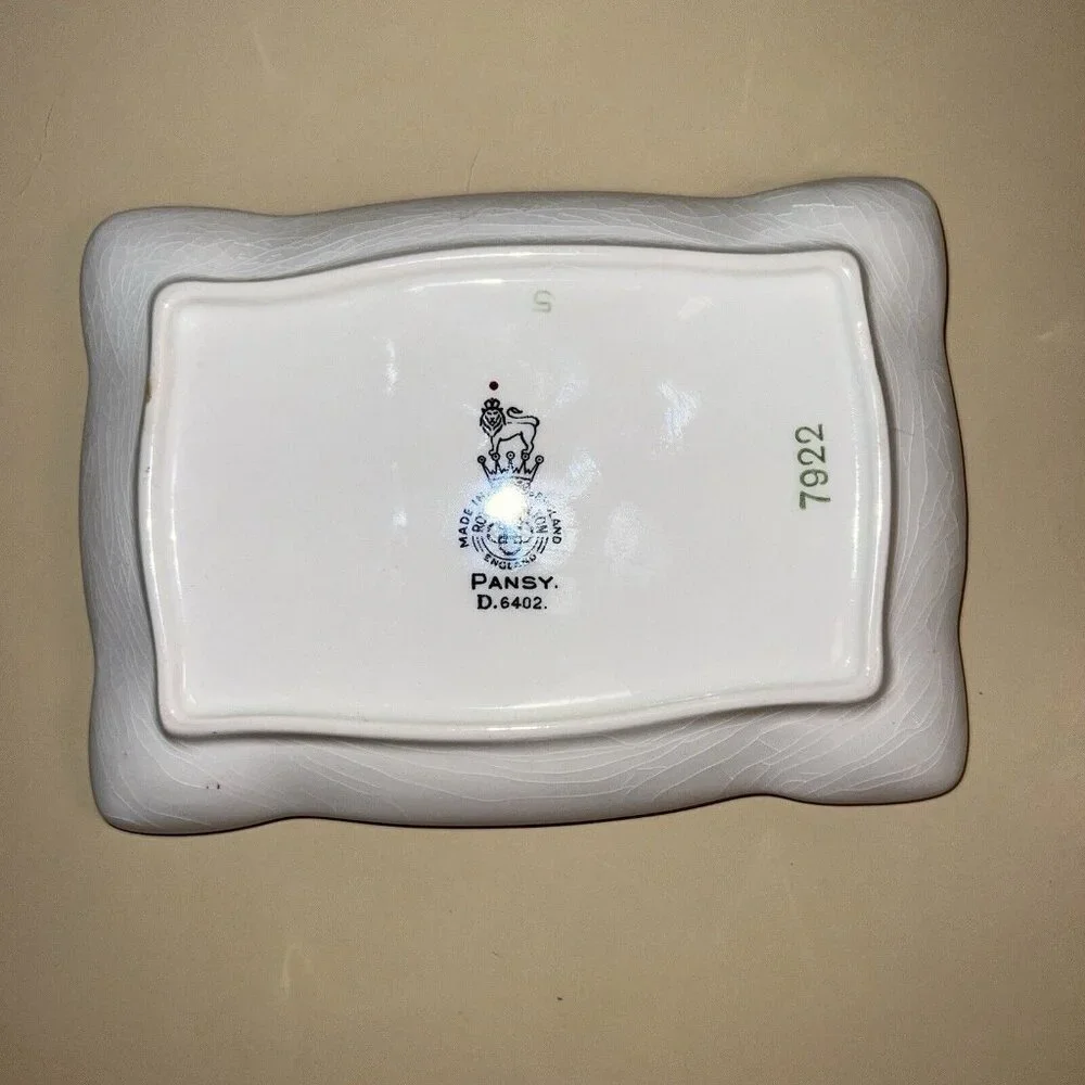 ROYAL DOULTON Porcelain Hair Pin Tray Dish Vanity Pansy 1950s D.6402 7922